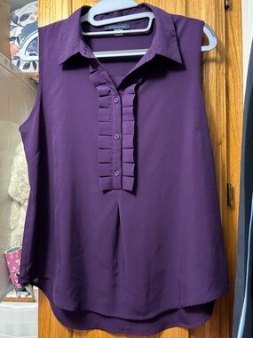 Tommy Hilfiger Purple Ruffle-Front Sleeveless Blouse